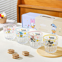 Ensemble de tasses en verre à motif de dessin animé, gobelets à rayures verticales imprimées, 4 pièces, boîte cadeau, pour eau, jus, lait, usage domestique
