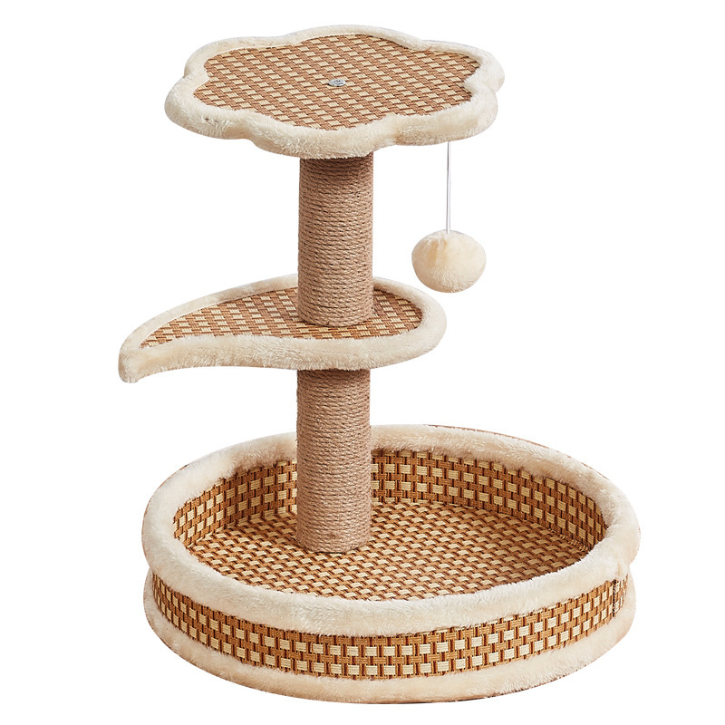 Small Rattan Mat Cat Climbing Frame Multifunctional Cat Grab Board Sisal Cat Jumping Platform Catching Column - 1