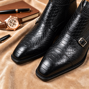 Botas <span class=keywords><strong>Chelsea</strong></span> Clásicas de Cuero Genuino para Hombre con Logotipo Grabado con Patrón de Serpiente, Diseño Ligero para Otoño/Invierno, Oficina y Carrera - Product Image 4