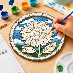 Set Artistico in Legno a Tre Strati Personalizzato OEM ODM, Kit di Pittura Girasole a Strati Tagliato al Laser, Set Decorativo da Parete all'Ingrosso - Product Image 2