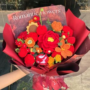 Bouquet <span class=keywords><strong>de</strong></span> fleurs au crochet fait main, cadeau en tricot fini, pour petite amie, meilleure amie, professeur, camarade <span class=keywords><strong>de</strong></span> classe, maman, cadeau créatif - Product Image 4