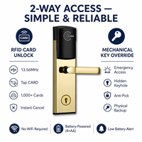 Sistema de Cerradura Inteligente RFID para Puertas de Hotel con Desbloqueo por Tarjeta+Llave, PRND Antirrobo, Material de Acero Inoxidable Pulido