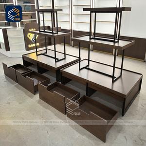 Étagère d'exposition en bois à double couche pour magasin de détail personnalisé, cadre en métal, présentoir <span class=keywords><strong>central</strong></span> - Product Image 5
