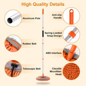 Kit Spazzola per Lavaggio Auto Arancione 62" con Guanto, Mop, Spugna e Manico Lungo in Microfibra Chenille - Product Image 5