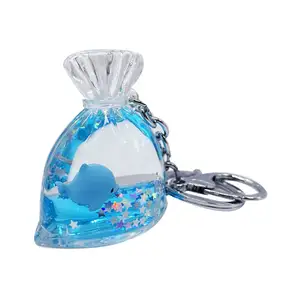 OEM Acrylic Lỏng Keychain Hải Quan Purse Charm Shape Nhựa Key Ring Glitter Floater Cho Bán Sỉ