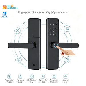 กลอนประตูอัจฉริยะ Glomarket Tuya WiFi TTLock สแกนลายนิ้วมือ OEM Odm พร้อมระบบควบคุมผ่านแอพพลิเคชั่น รหัสผ่าน และบัตร สำหรับประตูอพาร์ทเมนต์และสำนักงาน - Product Image 1