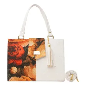 Bolso Tote de Algodón para Mujer Fana Deva, Color Blanco con Estampado de Leopardo y Letras, Tamaño Mediano, para Playa, con Cierre de Broche - Product Image 3