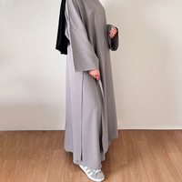 Ensemble Abaya Fermée en Coton et Lin Sur Mesure avec Jupe, Robe Modeste et Élégante pour Femme Musulmane, Vêtement Islamique en Gros, Abaya 2 Pièces