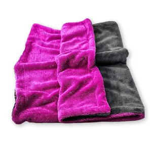 Big Wholesale Car Pro 1400gsm 1500 1600 1800 Double Side Microfiber Deluxe Dual Black Microfibre Drying Towel For Car Monster
