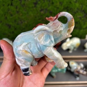 Atacado de Esculturas de Elefantes em Cristal Natural de Amazonita e Calcita do Caribe para Decoração - Product Image 2
