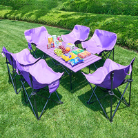 Ensemble de meubles de camping pliables portables d'extérieur : 6 chaises lune avec table pliante pour pique-nique, plage, voyage, randonnée