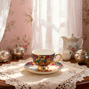 סט צלחות וספלים לאירוח תה אחר הצהריים, קרמיקה אנגלית, פנום פן, חרסינה דמוי עצם, צלחת קפה, סדרת ציורי שמן יצירתיים, ידידותי לסביבה - Product Image 4