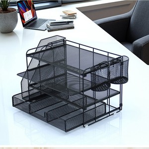 Desktop <b>File</b> Rack 6 Tier Metal Mesh Office Organizer Storage Shelf For Stationery With <b>Drawers</b> Rectangle Standing Type - Product Image 3