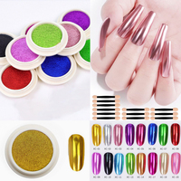 Poudre miroir magique de 16 couleurs, effet holographique métallique, poudre de miroir d'ongle chromé