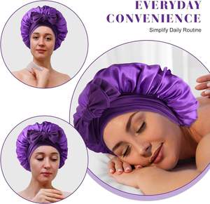 Bonnet de nuit réglable pour femmes, bonnet de sommeil en satin uni, bonnets de douche imperméables, bonnet de sommeil uni pour protéger les cheveux - Product Image 6