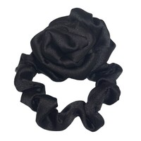 En gros Chouchou pour cheveux en satin couleur unie avec fleur de rose et rosette 3D, personnalisable avec logo, prix usine, OEM ODM