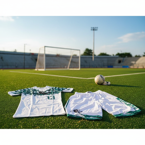 Camisetas de fútbol para adultos unisex personalizadas 2024, venta al por mayor, conjunto de uniforme blanco y verde, nombre del equipo, sublimación, servicio OEM, 100% poliéster - Product Image 3