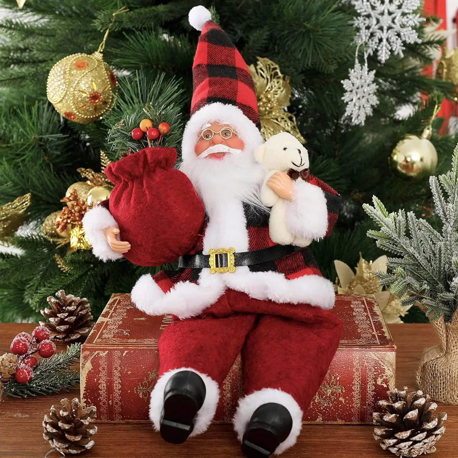 क्रिसमस सिटिंग सांता हाथ से तैयार की गई प्यारी ठाठ सांता क्लॉज़ गुड़िया उपहार बैग के साथ होम ऑफिस टी के लिए क्रिसमस सजावट