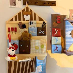 Hanging Closet Organizer Triangle Shape <b>Canvas</b> Storage Bag Hook Type For Dorm Bedroom <b>Wall</b> Mount With Pockets And Hooks - Product Image 3