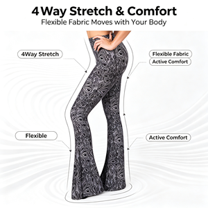 <span class=keywords><strong>SATINA</strong></span> Leggings évasés taille haute à jambes larges – Taille élastique extensible dans quatre directions – Imprimés et unis – Grande taille (XX-Large Herbage White) - Product Image 4