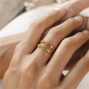 Vewant joyería de moda delicada Plata de Ley 925 chapado en oro anillo de topacio delicado colorido circón anillos finos