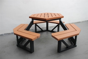 100% Wood <b>Garden</b> <b>Table</b> Set,street <b>and</b> Park <b>Table</b> with <b>Benches</b> Camping <b>Table</b> with Umbrella Hole - Product Image 5