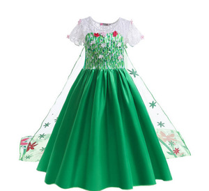 Fantaisie vert Halloween Costume robe de bal robe de soirée carnaval <span class=keywords><strong>reine</strong></span> <span class=keywords><strong>des</strong></span> neiges tenue princesse Elsa robe avec couronne - Product Image 5