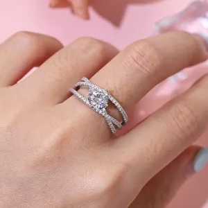Fine jewelry 18K Solid White Gold 1CT D/VVS Round Moissanite Diamond Ring Wedding ring