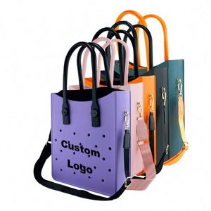 Custom Logo Printed Festive EVA Tote Bag Lightweight Reusable Perforated Handbag DIY Charm Tote for Holiday Family <b>Gifts</b> - Product Image 1