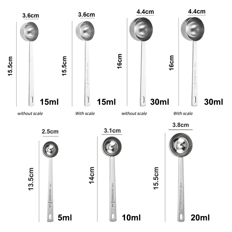 بسعر الجملة من المصنع ملعقة قياس معدنية قابلة للتخصيص 1 ملعقة كبيرة (15) و 2 ملعقة كبيرة (30) ملعقة قياس من الفولاذ المقاوم للصدأ