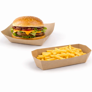 Wholesale Custom Kraft <b>Paper</b> Boat <b>Tray</b> Disposable Food Lunch Box Oil Resistant Takeaway Fast Food Packaging - Product Image 1