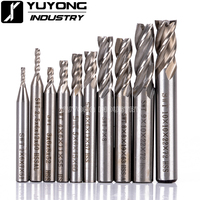 10 unids/set HSS 4 flauta 2/2 5/3/4/5/6/7/8/9/10mm final molino mango recto Router brocas de carpintería para fresado de herramienta de corte