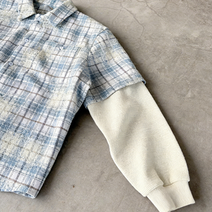 Camicie Casual da <span class=keywords><strong>Uomo</strong></span> in Flanella Oversize con Ricamo Personalizzato, Stile Streetwear, Patchwork a Quadri, Doppio Strato Waffle, Maniche Lunghe - Product Image 3