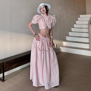 Nouvelle Collection Été – Top court épaules dénudées avec découpe poitrine et jupe ample tombante pour <span class=keywords><strong>femme</strong></span> - Product Image 3