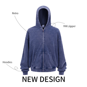 Qualité OEM, 420 GSM, Coton, Fermeture éclair, Poids lourd, Hiver, Écologique, Anti-plis, Vintage, Surdimensionné, À capuche, Homme, Broderie 3D - Product Image 2
