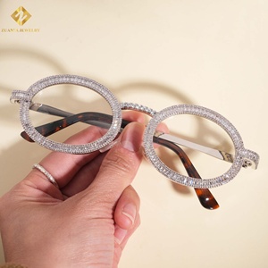 Lunettes de soleil Moissanite ovales à monture intégrale en argent 925, style Hip Hop unisexe pour adulte, verres transparents, bijoux raffinés - Product Image 2