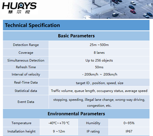 휴리스 DTAM D49 500m 고정밀 교통 레이더 감지기 다차선 교통 흐름 감지기 고속도로 교통 모니터링용 - Product Image 4