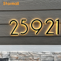 Plaque de numéro de maison LED résistante aux intempéries, finition or brossé, avec effet halo rétroéclairé, affichage personnalisé de l'adresse résidentielle