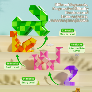 Serpiente mágica de doble color de alta calidad 24 36 48 72 bloques regla rompecabezas juguete serpiente cubo Fidget juguete giro rompecabezas para niños - Product Image 4