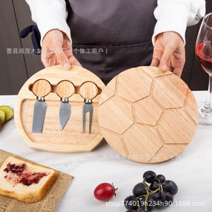 Plateau à fromage en bambou en forme de ballon de football avec ensemble de couteaux, plateau de service rond pour fromage, pizza, fruits, pain, couleur bois naturel - Product Image 4