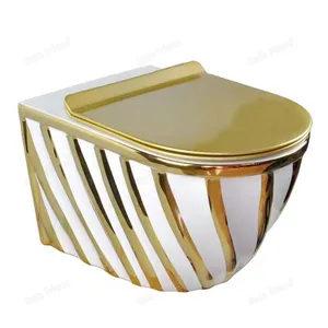印度最畅销的金色和白色马桶金色电镀陶瓷壁挂式马桶和盆