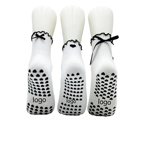OEM Custom Logo Ruffle Edge Bow Ribbon Anti-Slip Pilates Yoga <b>Socks</b> for Girls Black White Graphic Dot Glue High Quality - Product Image 1