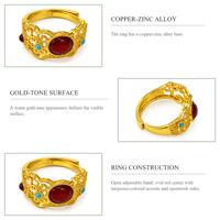 Bague de cocktail vintage plaquée or avec incrustation ovale de rubis et de turquoise pour femme, cadeau de mariage, bijoux