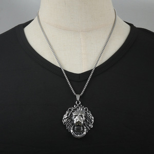 Collar con Colgante de León de Acero Inoxidable, Plata Retro Dorada, Cadena con Temática Animal para Hombre, Cadena de Perlas Cuadradas de 3.0*60cm, Regalo - Product Image 3