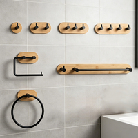 Crochets muraux autocollants en métal et bambou, porte-manteau, organisateur de vêtements pour salle de bain et salon