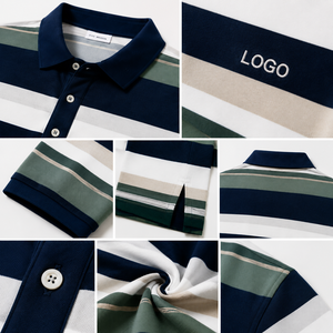 Camiseta Polo Informal de Punto Transpirable de Poliéster y Algodón con Rayas Horizontales, Logotipo Bordado Personalizado - Product Image 3