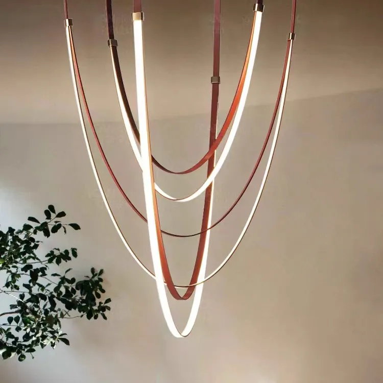 डिजाइनर के कमरे में रहने वाले ब्राउन बेल्ट झूमर मॉडल विला होटल द्वैध प्रकाश सीढ़ी रचनात्मक व्यक्तित्व कला लैंप