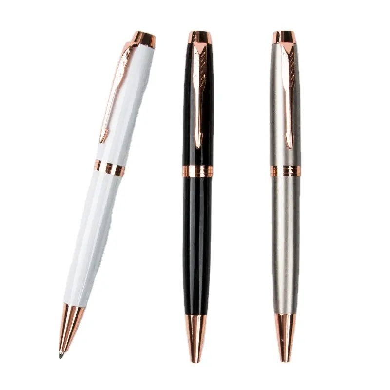 Hot Sell Business Contact Personalized Logo Engrave Gifts Stainless Steel White Black Solid Metal Ballpoint Pens for Office