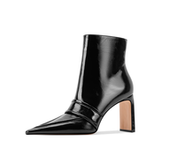 Bottines personnalisées en cuir de vache avec doublure en peau de mouton, bout pointu, talon épais, fermeture éclair, boucle, semelle antidérapante, mode femme automne hiver