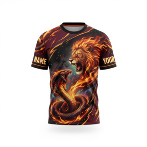 Maglietta Personalizzata Leone Serpente con Nome Personalizzato, Stampa Animale Fuoco AOP, Aquila Squalo sul Retro - Product Image 2